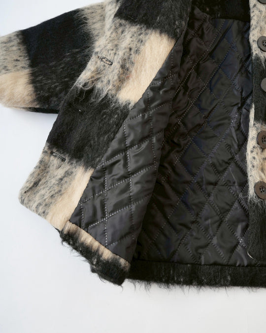 マフラー付きシャギーウールチェックコート