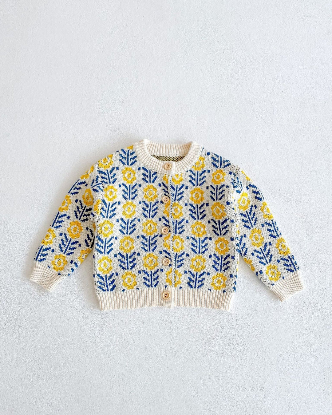 フラワージャガードコットンニットカーディガン