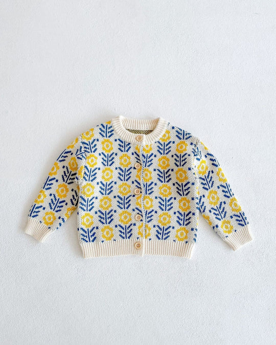 フラワージャガードコットンニットカーディガン