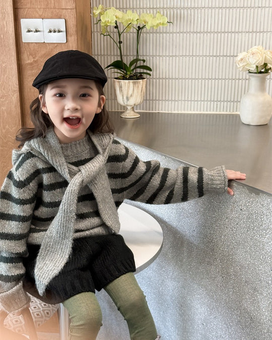 フーディーマフラー付ボーダーニット