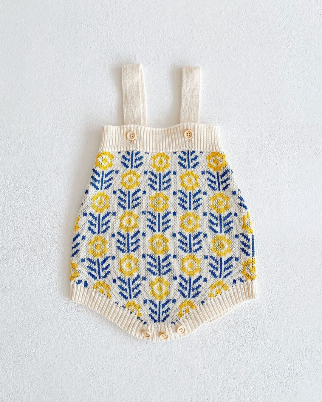 フラワージャガードコットンニットサロペット