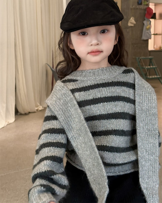 フーディーマフラー付ボーダーニット