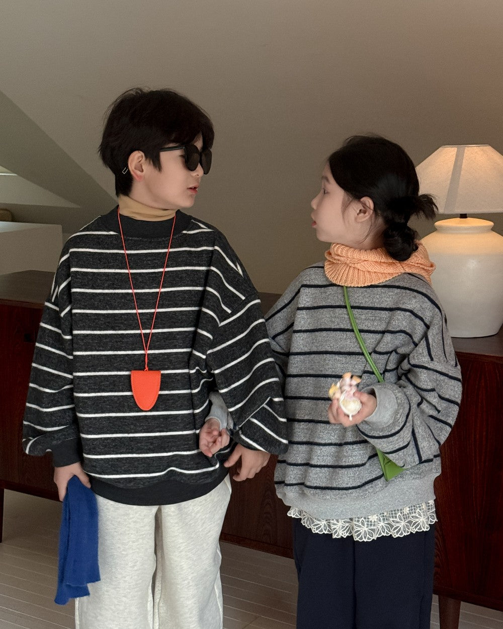 ボーダー裏起毛ニットスウェット