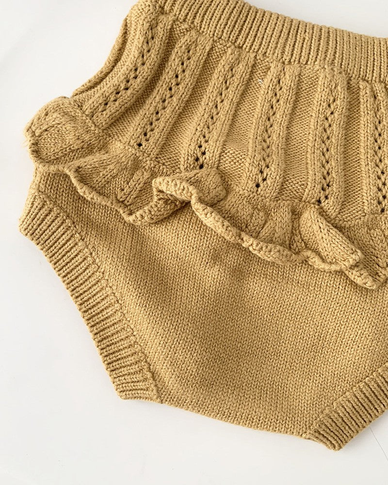 フロントボタンフリルニットブルマ