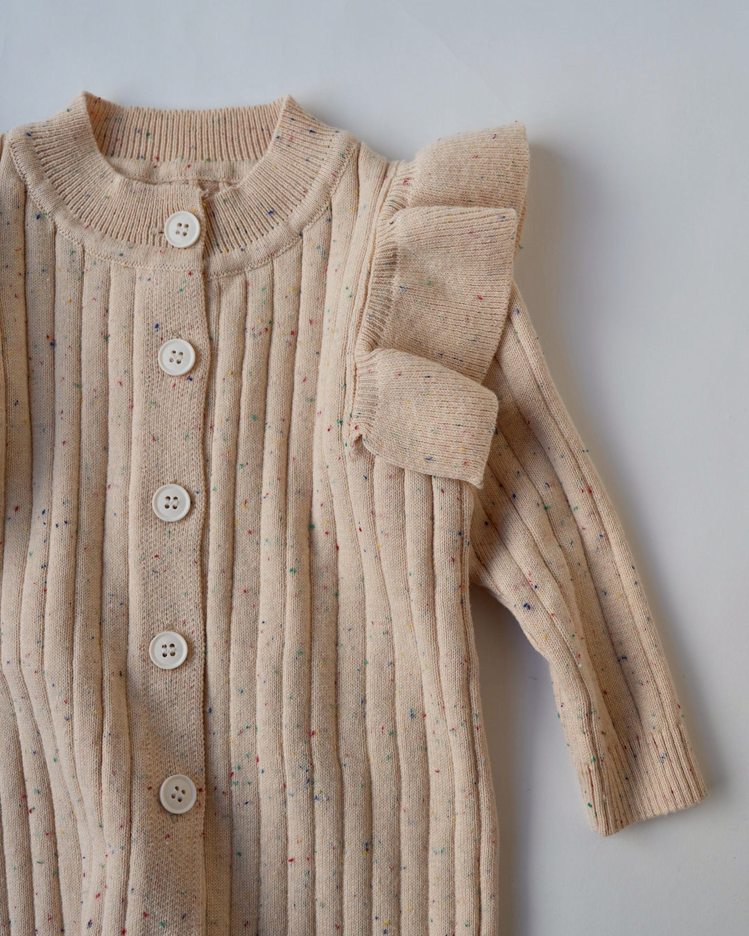 カラーネップフリルニットカバーオール