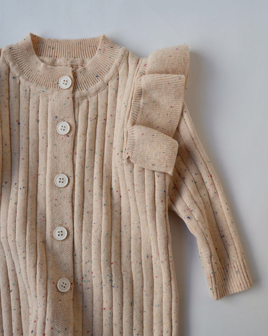 カラーネップフリルニットカバーオール