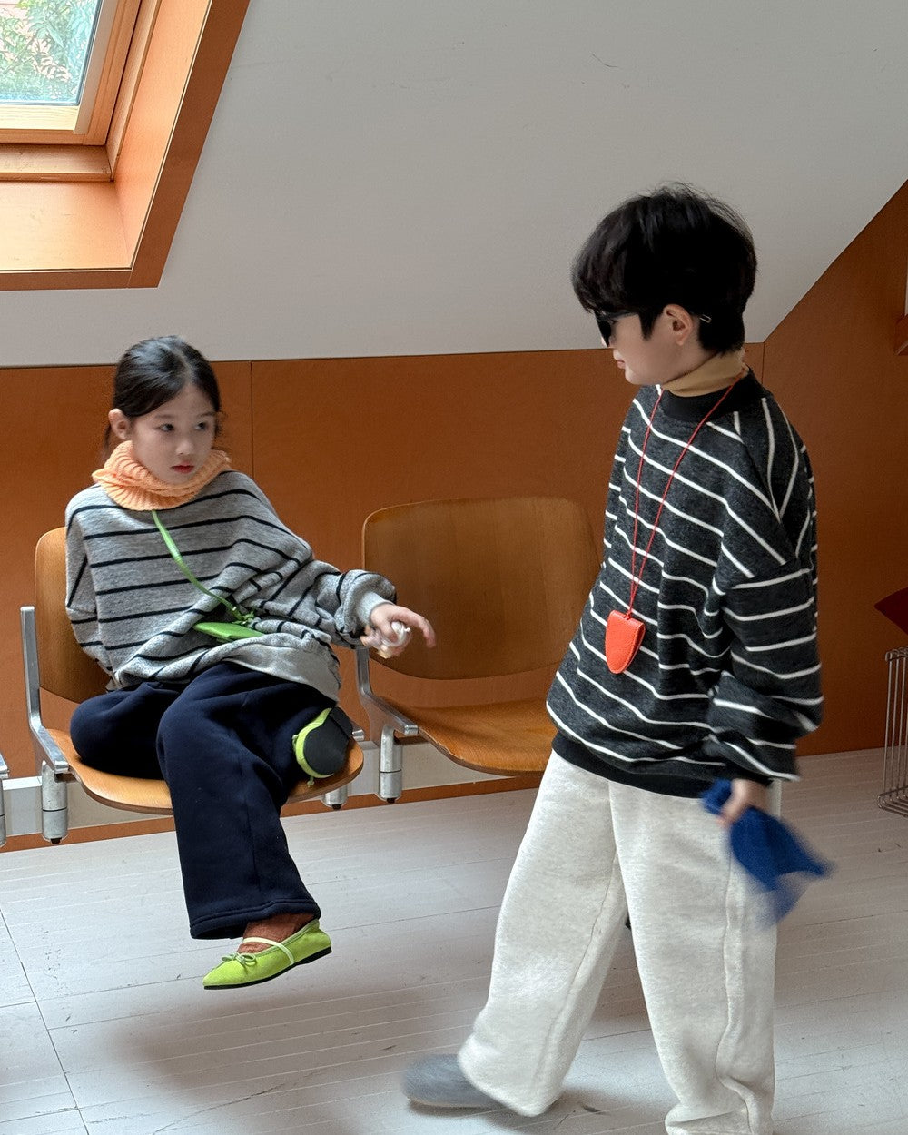 ボーダー裏起毛ニットスウェット