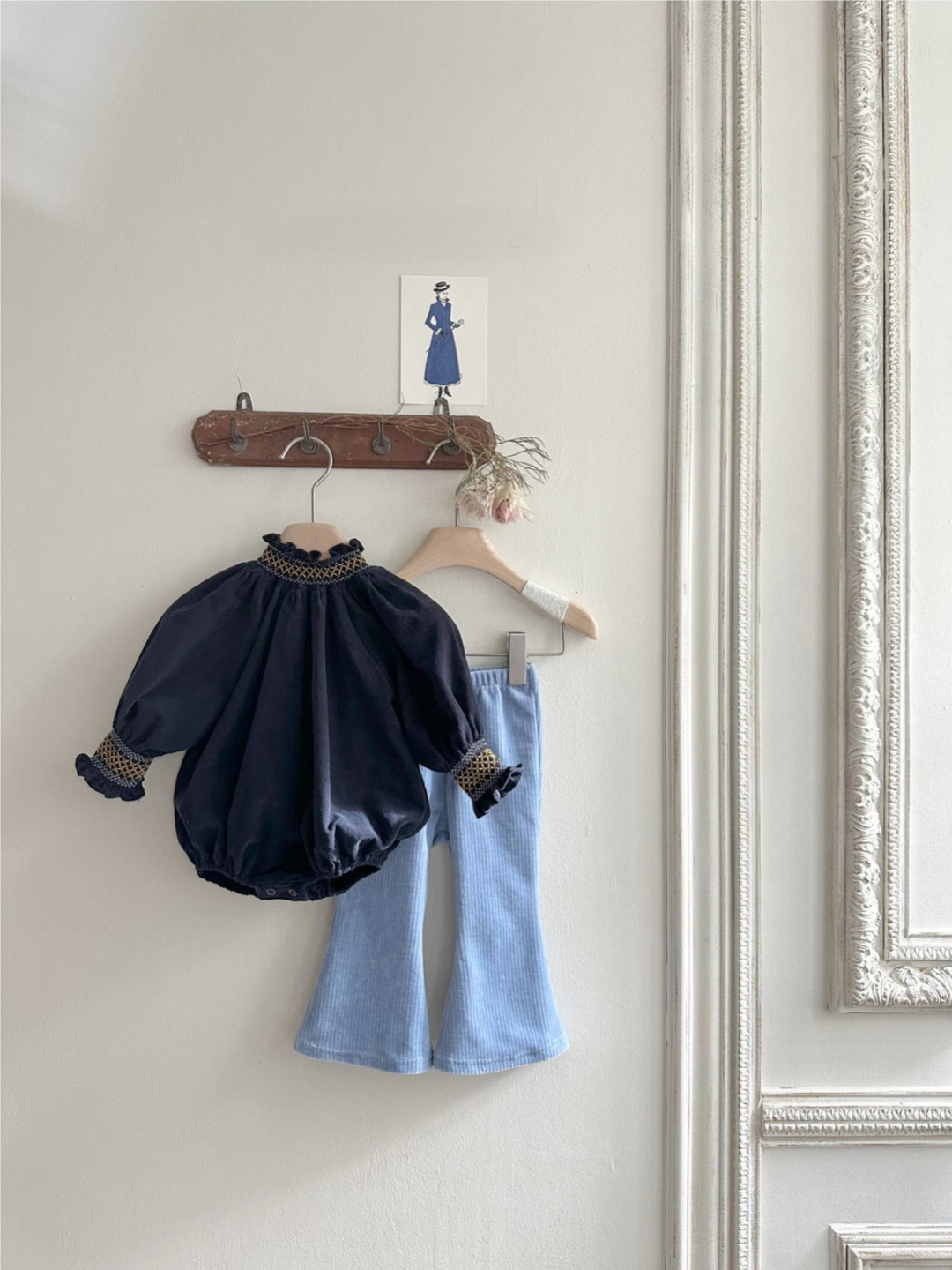 スモッキングピンコーデュロイロンパース