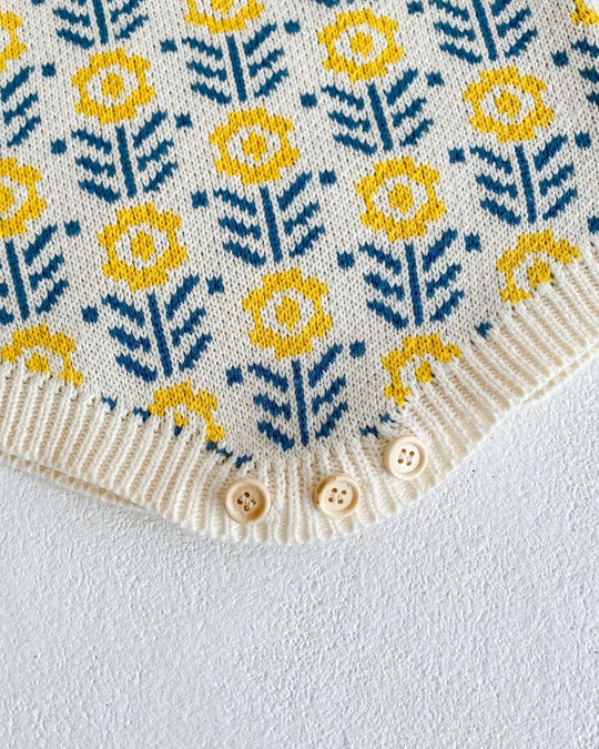 フラワージャガードコットンニットサロペット