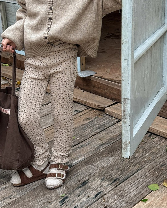 小花柄リブ裏起毛レギパン