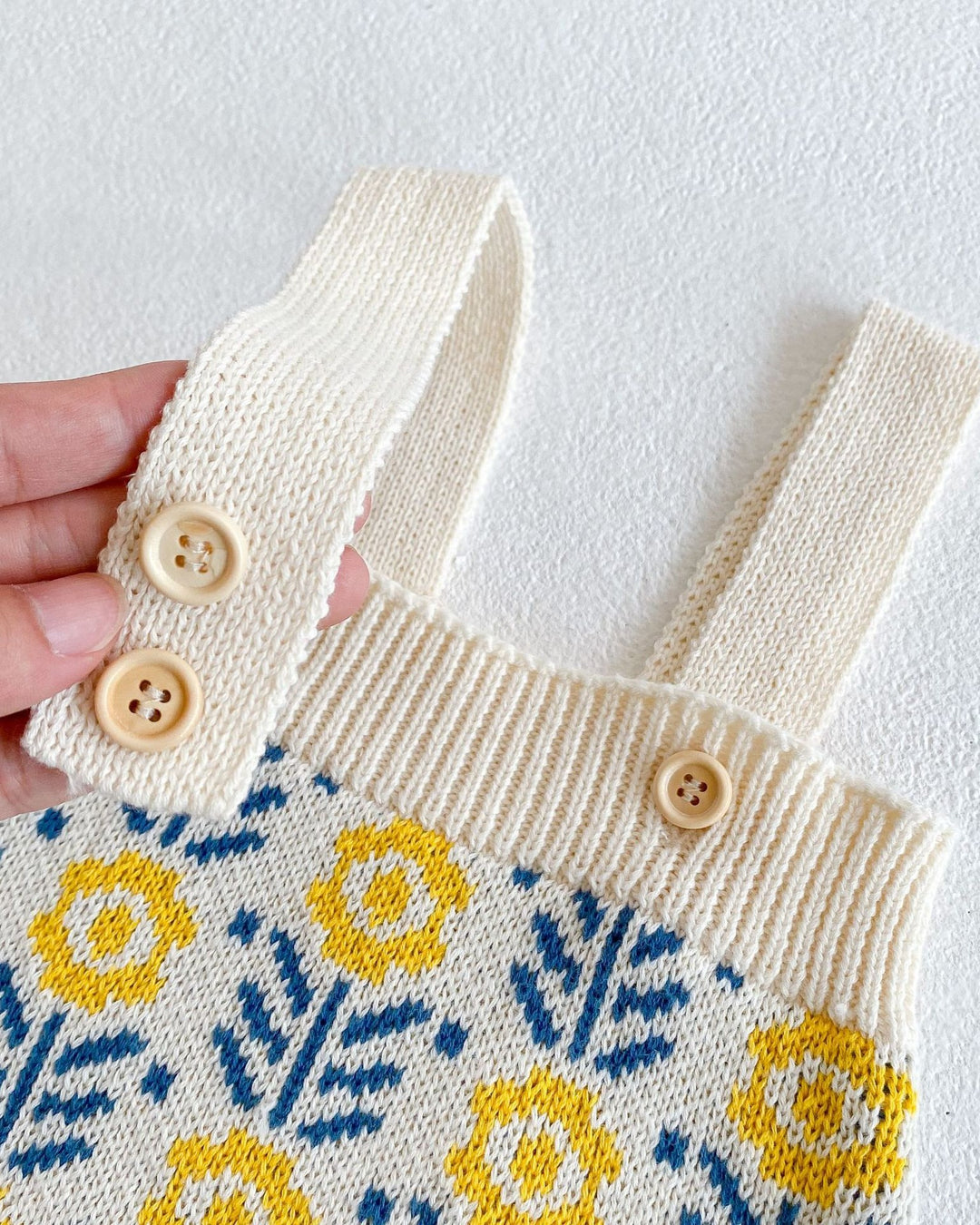 フラワージャガードコットンニットサロペット