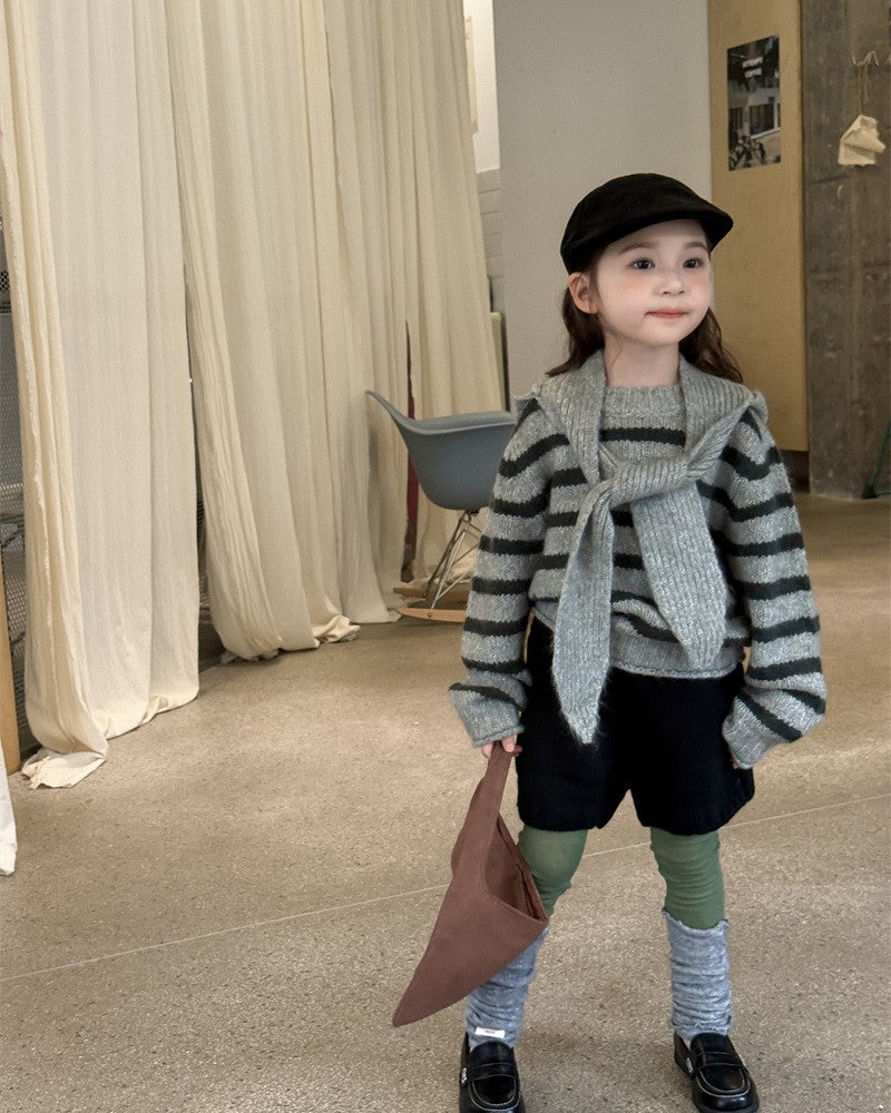 フーディーマフラー付ボーダーニット