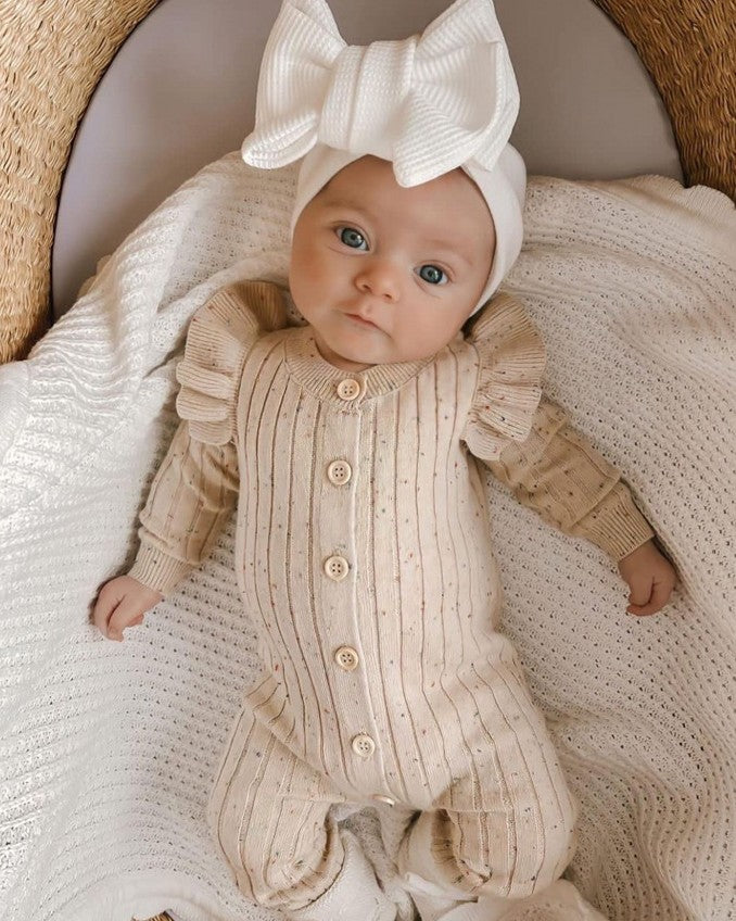 カラーネップフリルニットカバーオール