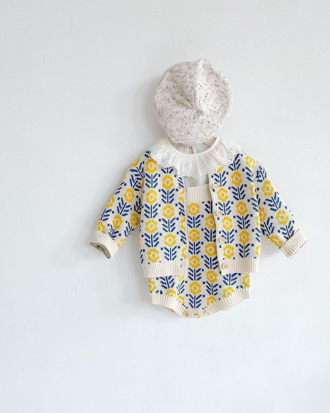 フラワージャガードコットンニットカーディガン