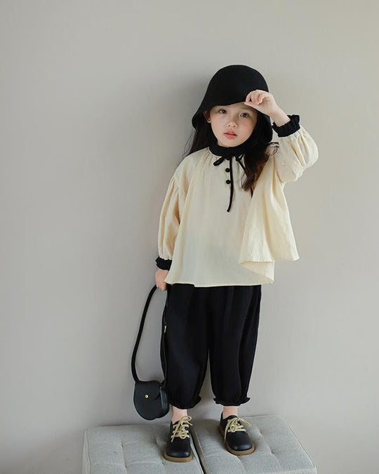 バイカラースモックブラウス