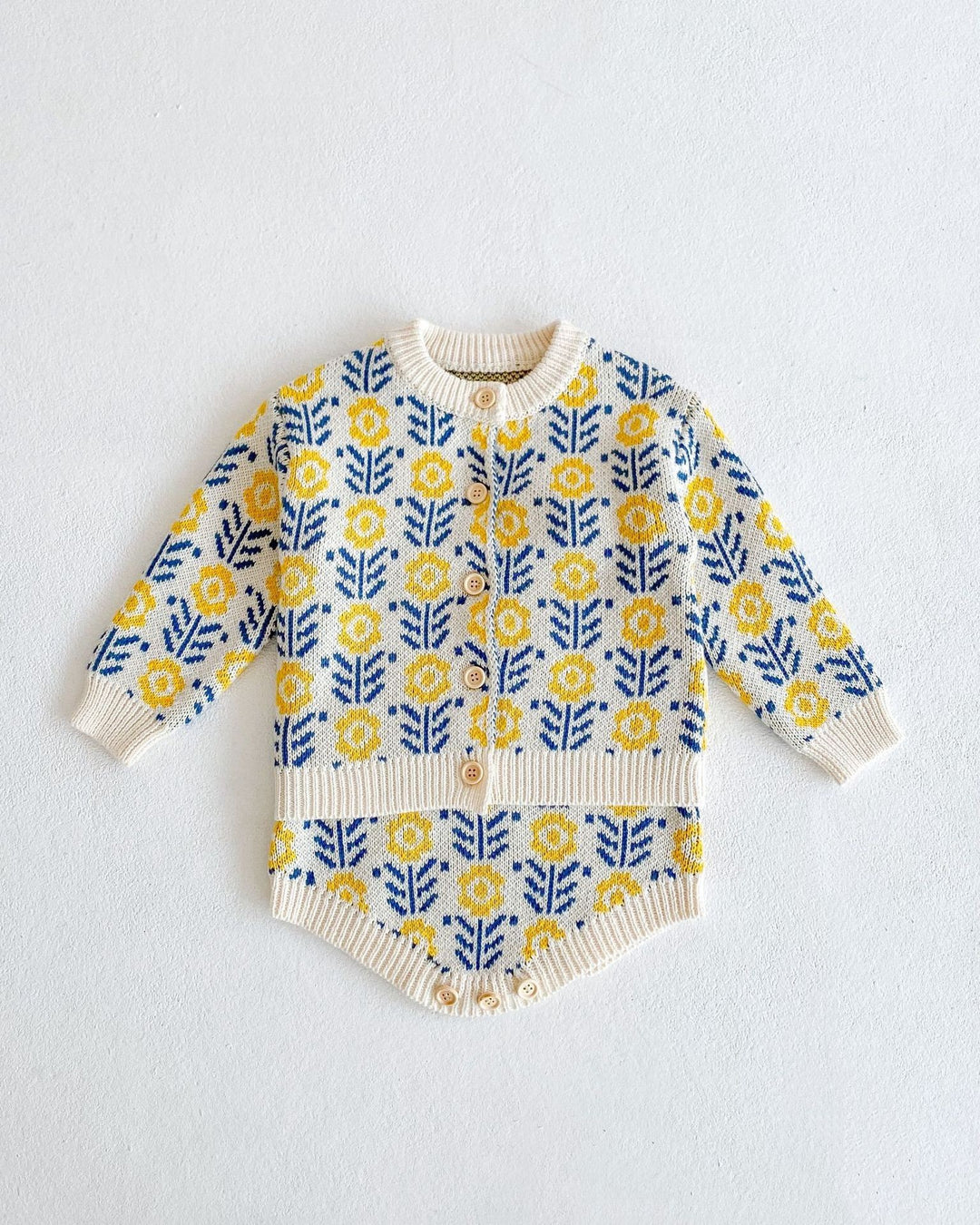 フラワージャガードコットンニットカーディガン