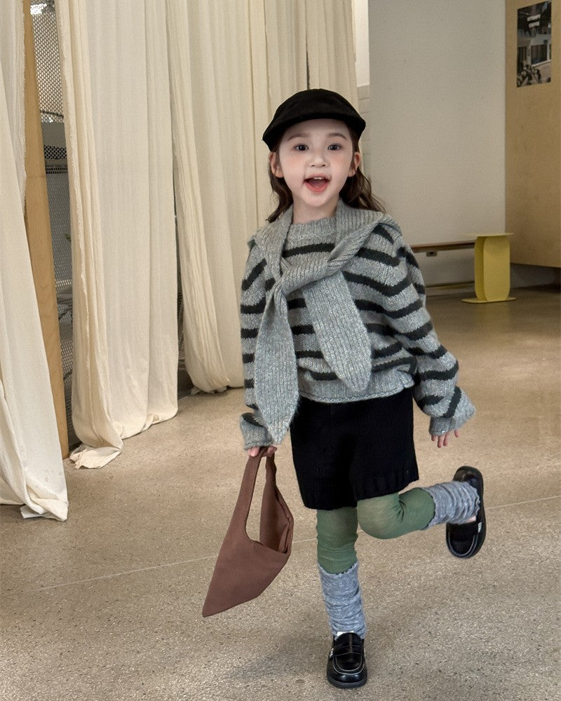 フーディーマフラー付ボーダーニット