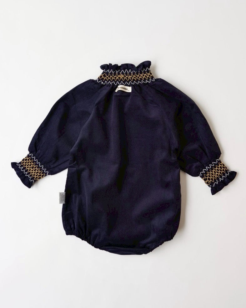 スモッキングピンコーデュロイロンパース