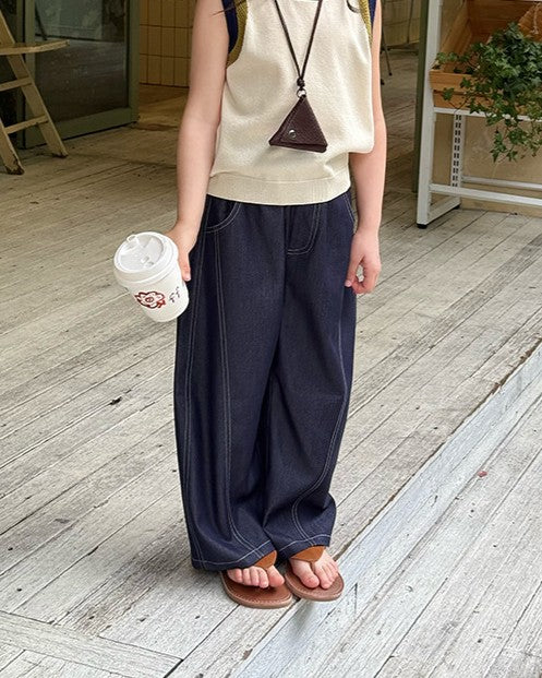 シャンブレーデニムステッチパンツ.