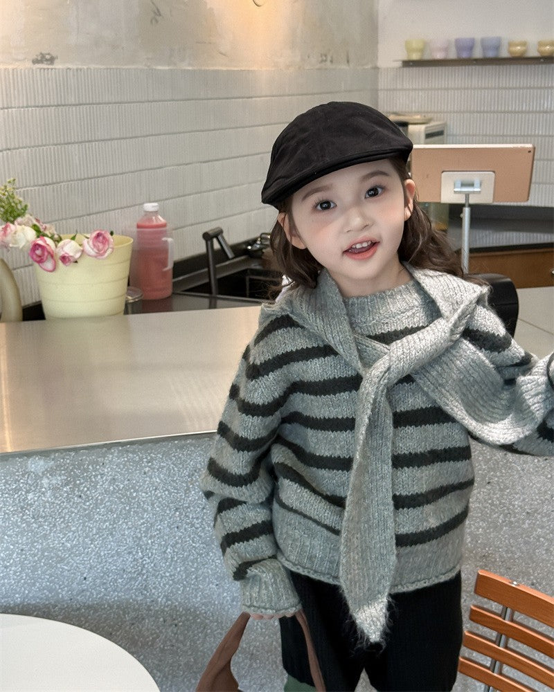 フーディーマフラー付ボーダーニット