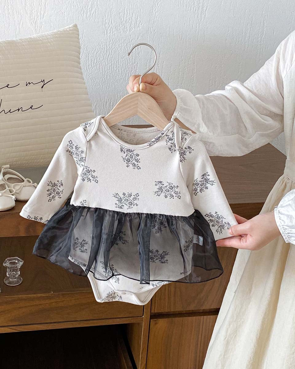 スカート付フラワーロンパース