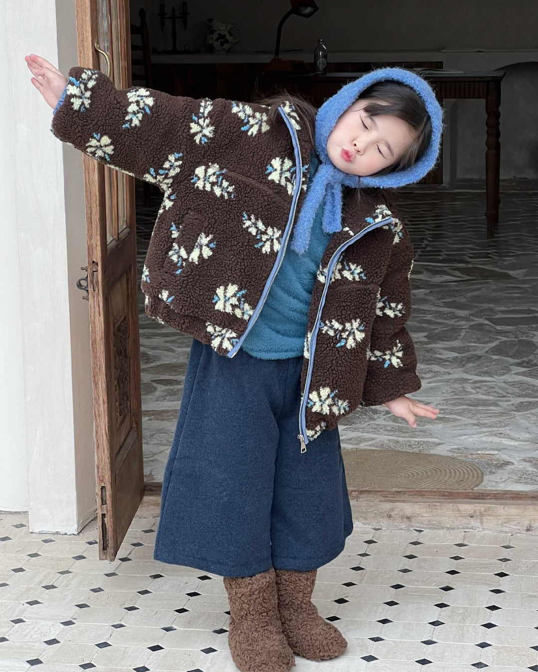 フラワーボアジップブルゾン