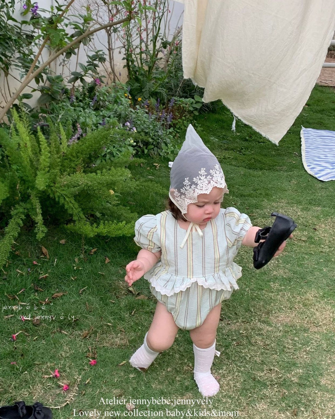 マルチストライプリンクルロンパース