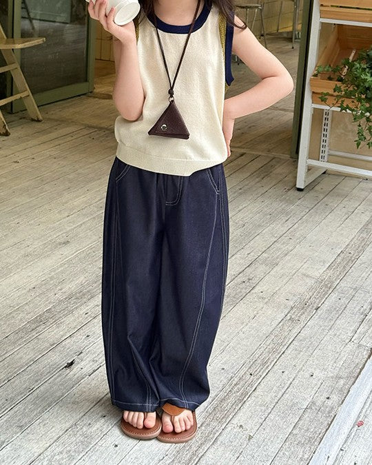 シャンブレーデニムステッチパンツ.