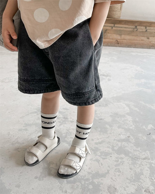 hem addショートデニムパンツ