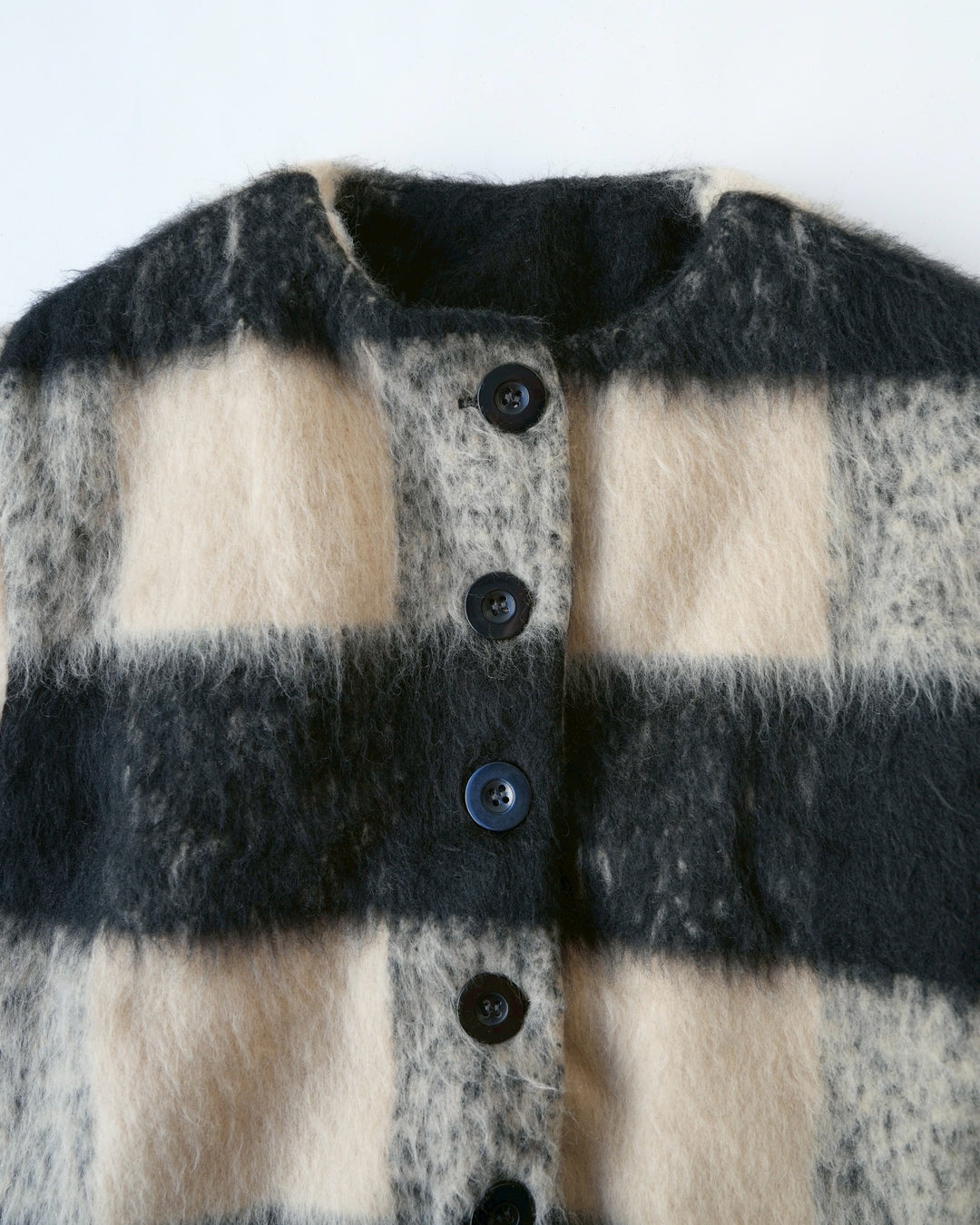 マフラー付きシャギーウールチェックコート