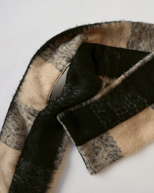 マフラー付きシャギーウールチェックコート