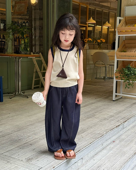 シャンブレーデニムステッチパンツ.