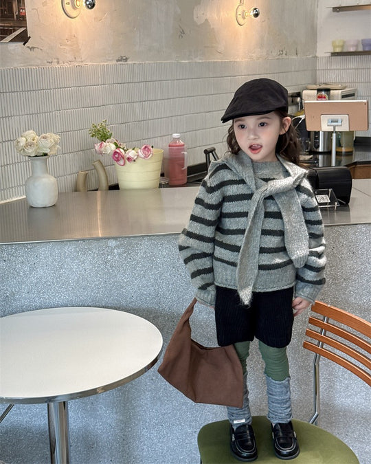 フーディーマフラー付ボーダーニット