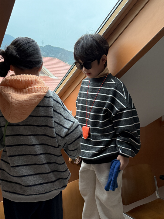 ボーダー裏起毛ニットスウェット