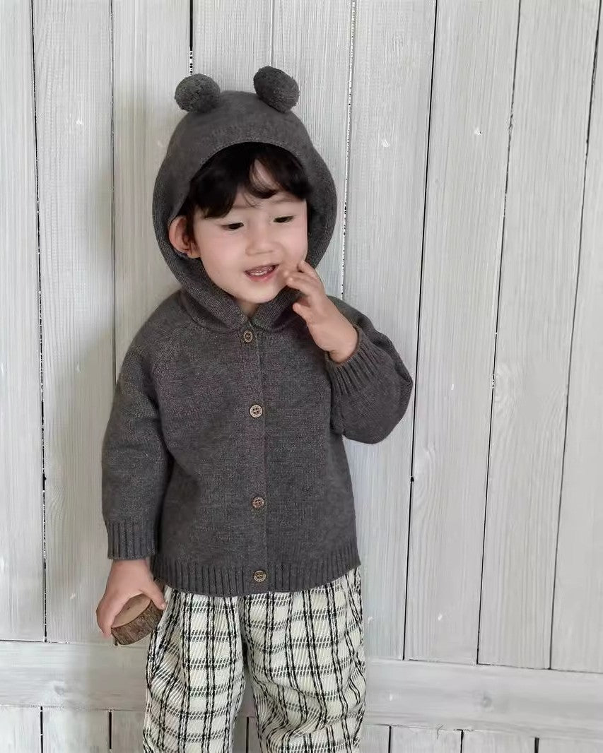 ポンポン耳ニットフーディー