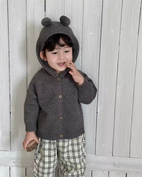 ポンポン耳ニットフーディー