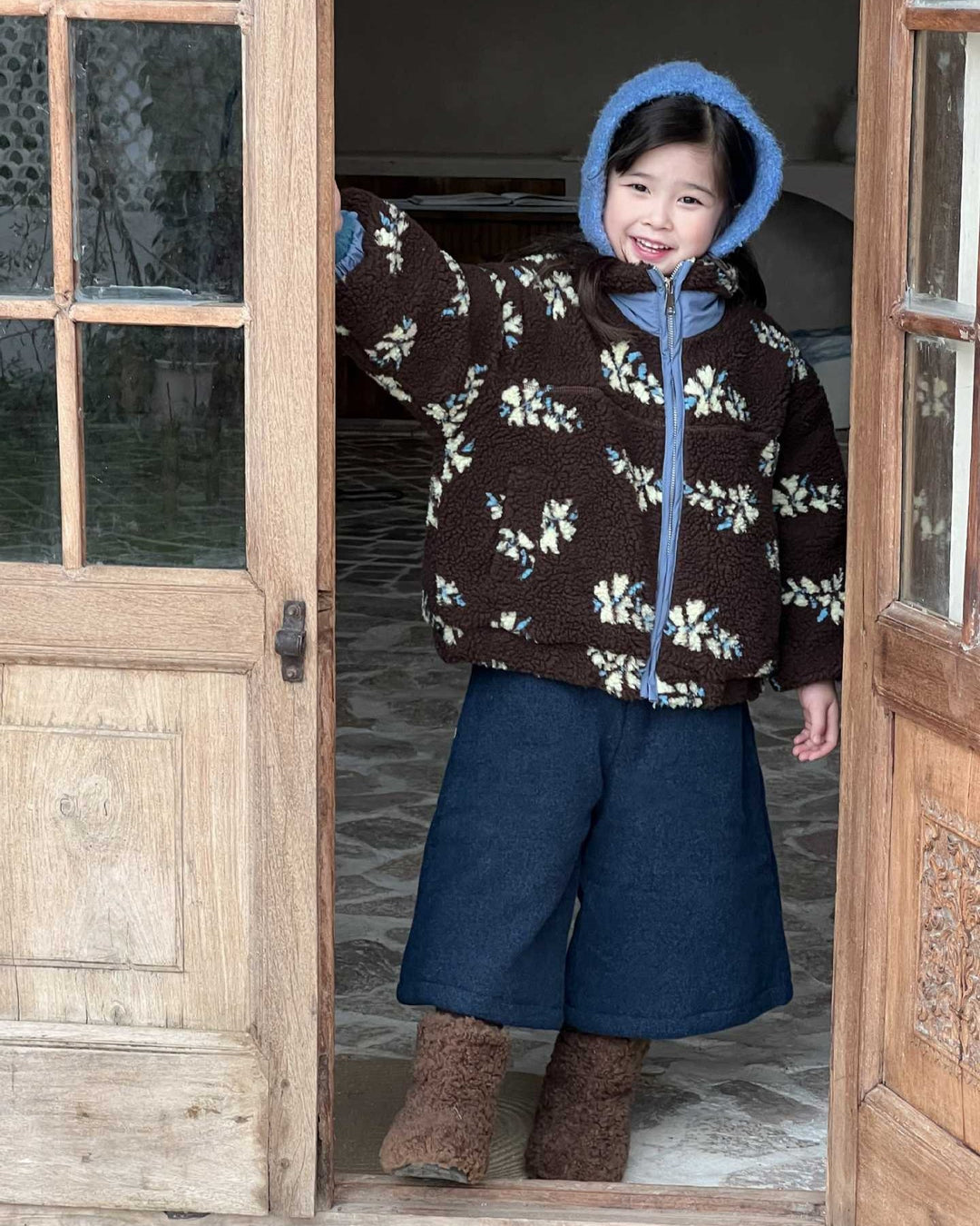 フラワーボアジップブルゾン