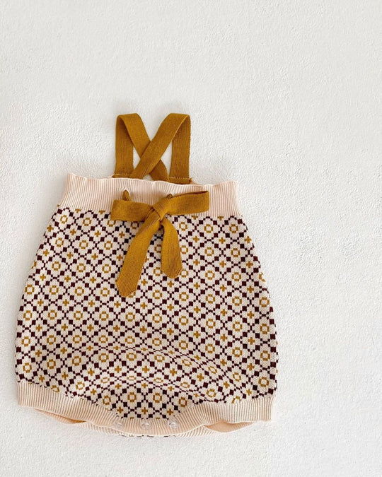 ジオメトリックニットサロペット