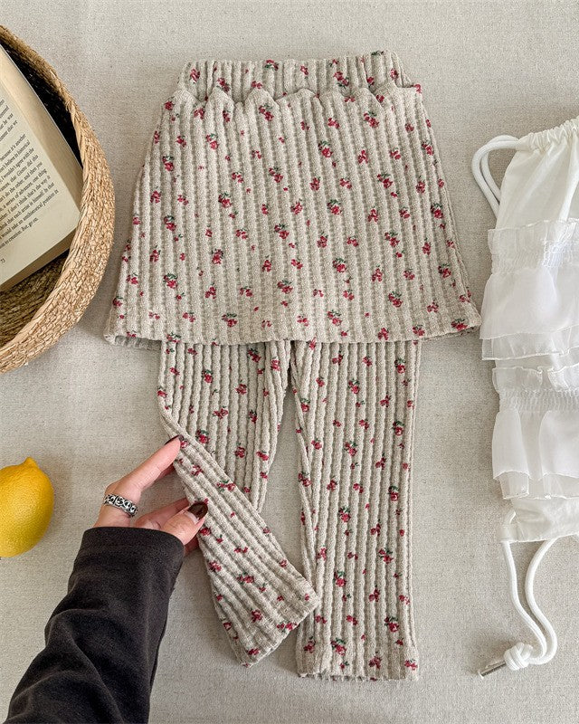 小花柄スカートリブパンツ