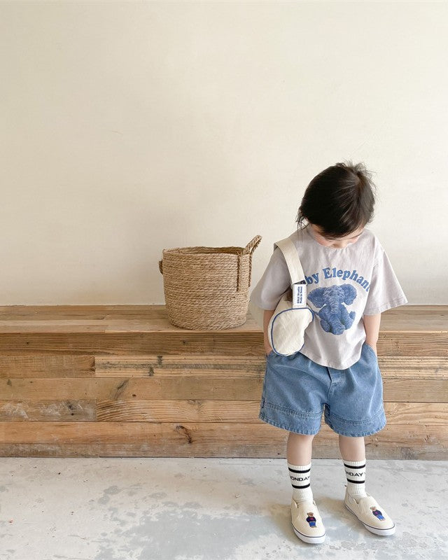 hem addショートデニムパンツ