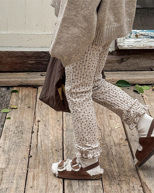 小花柄リブ裏起毛レギパン