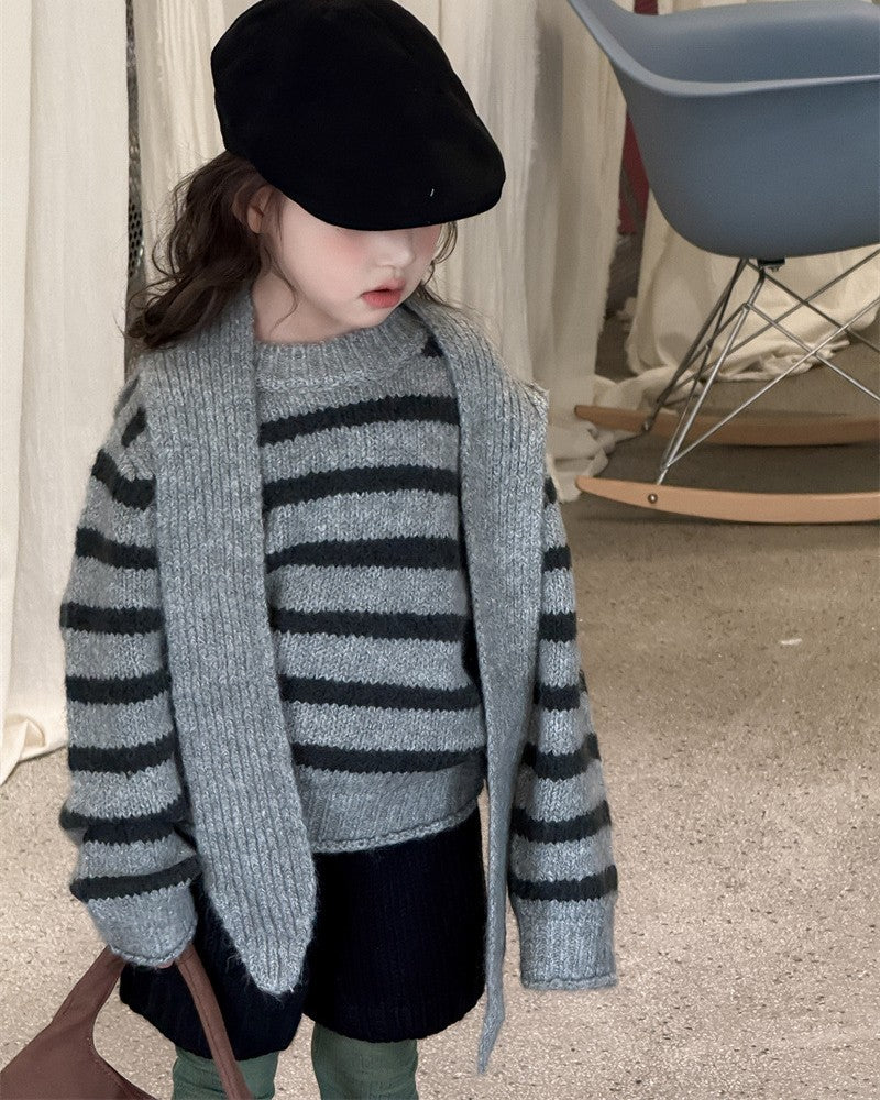 フーディーマフラー付ボーダーニット