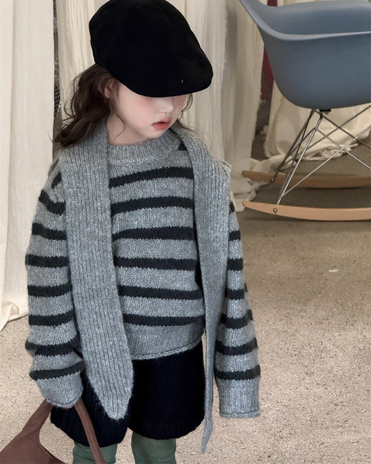 フーディーマフラー付ボーダーニット