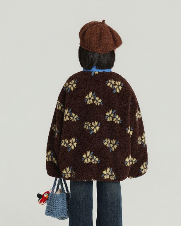 フラワーボアジップブルゾン