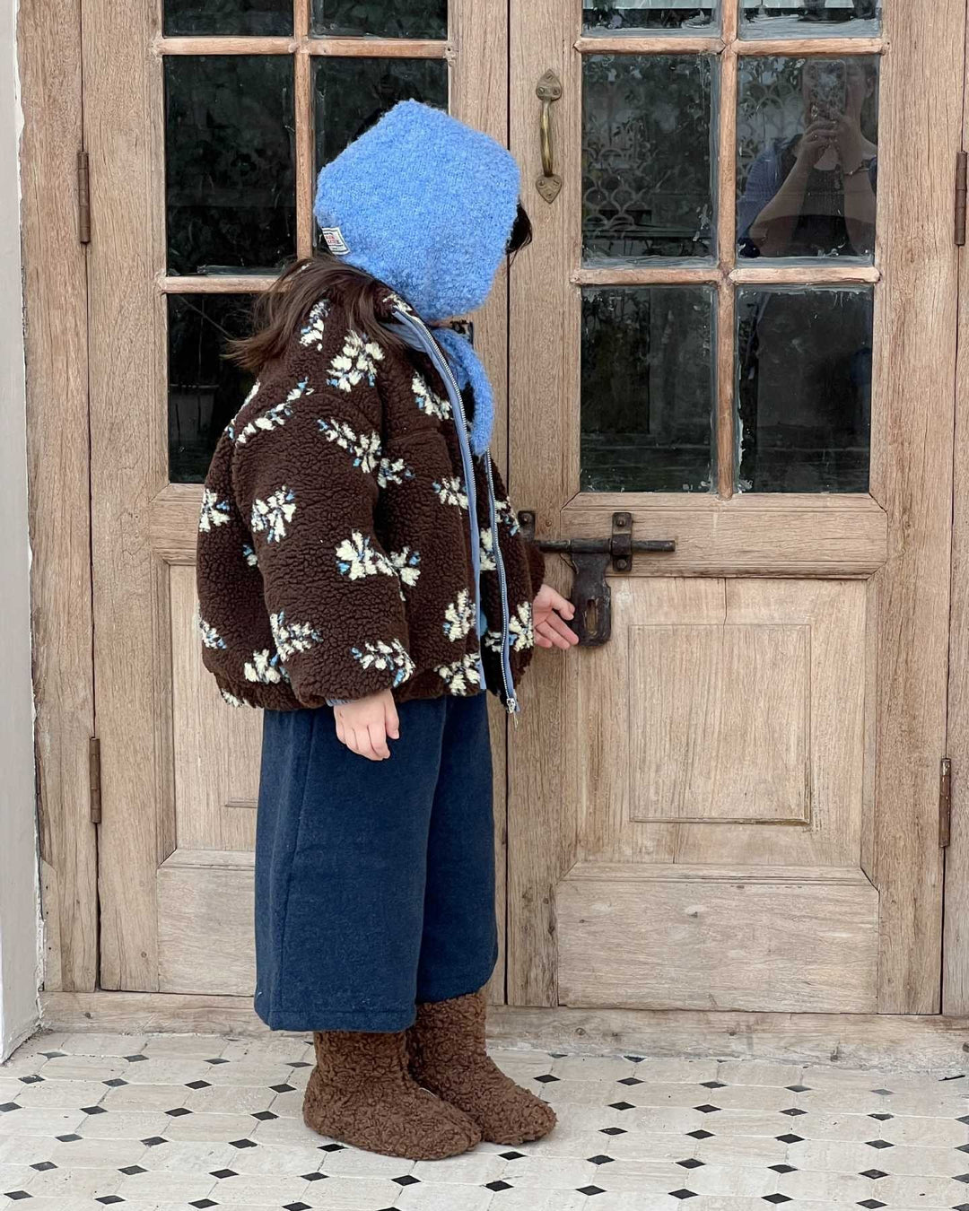 フラワーボアジップブルゾン