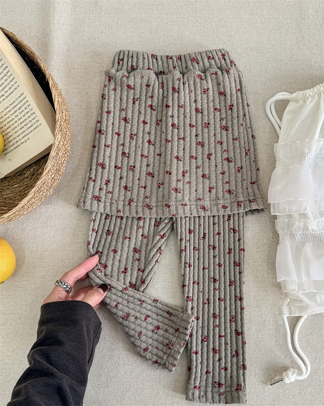 小花柄スカートリブパンツ