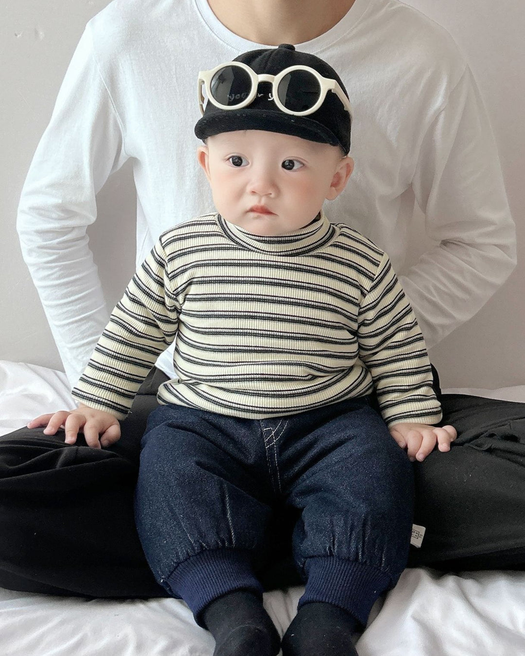 裏起毛マルチボーダートップス