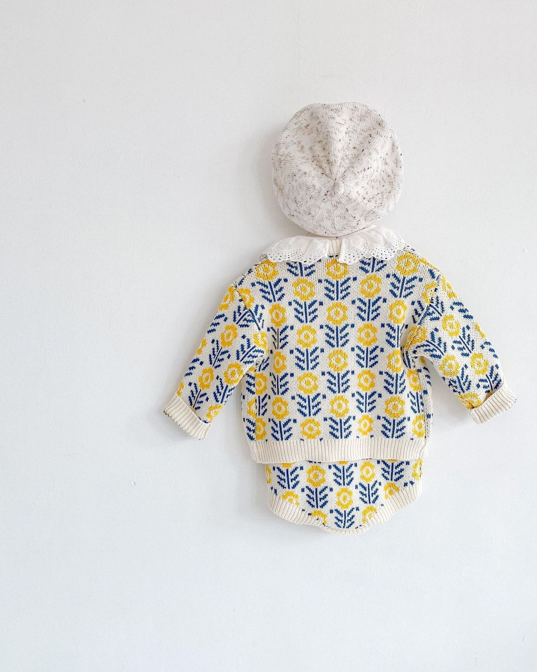 フラワージャガードコットンニットカーディガン