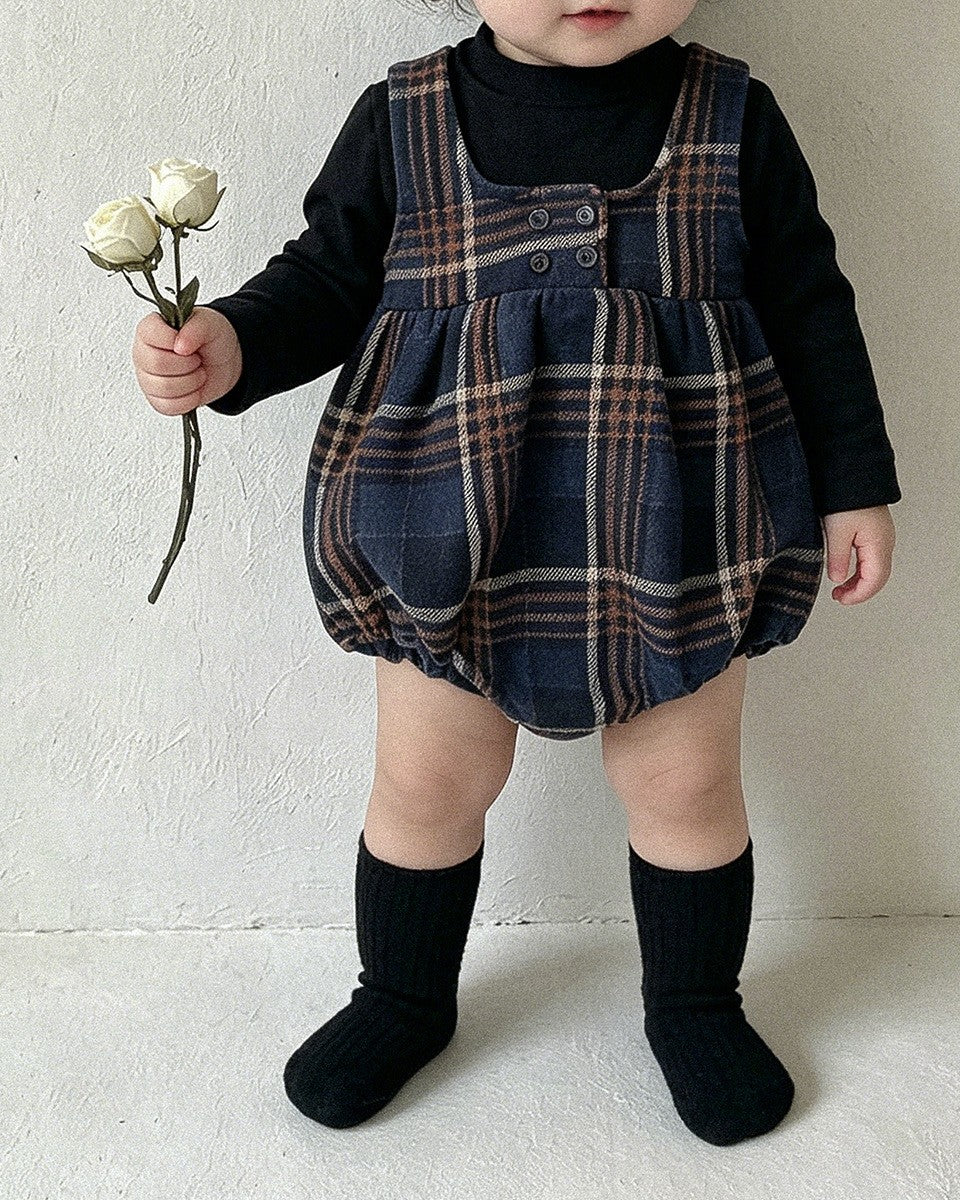ボンネ付フラノチェックロンパース 260028.