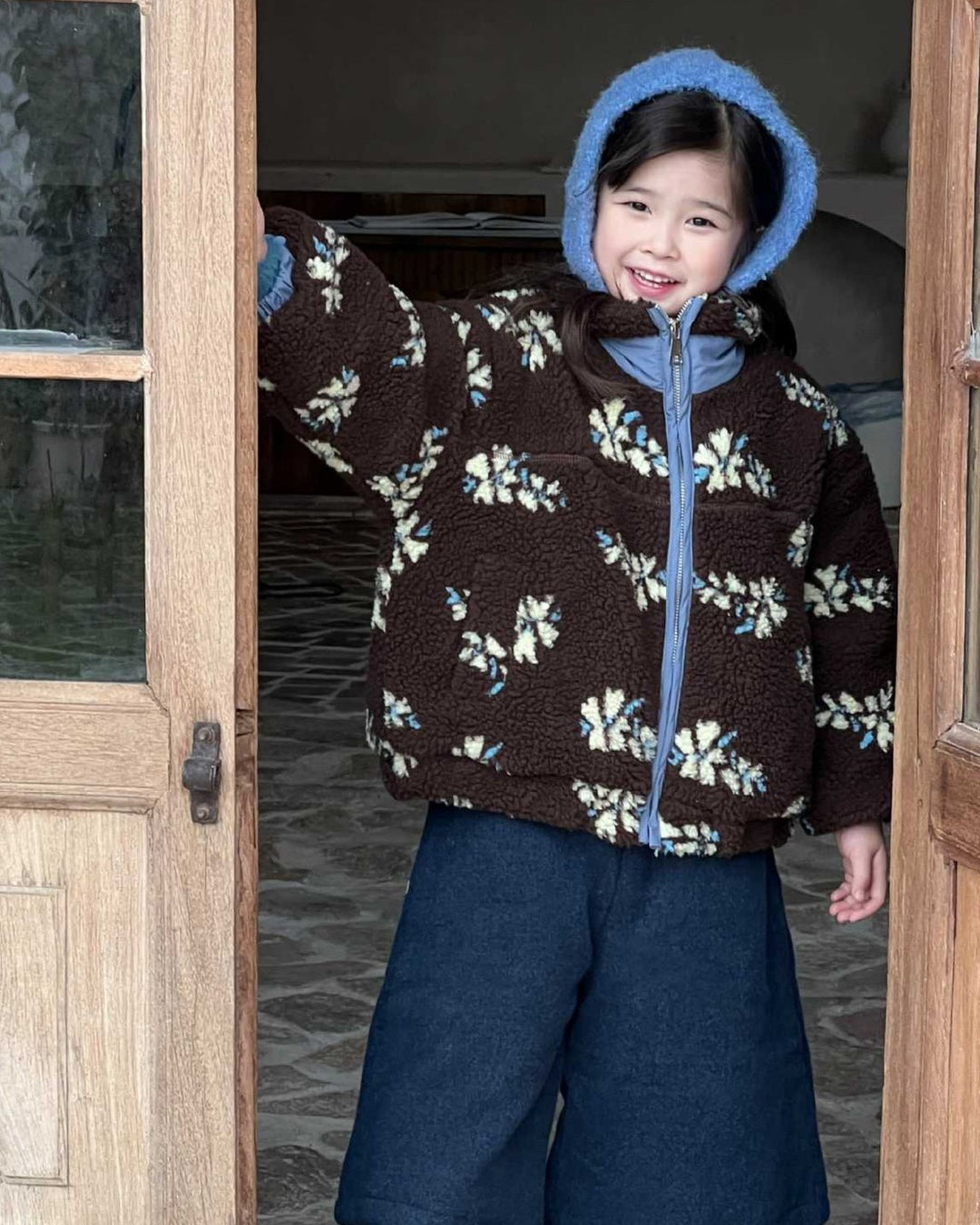 フラワーボアジップブルゾン